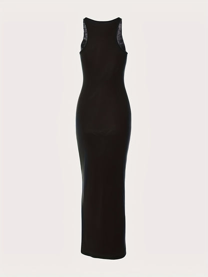 Antmvs Solid Bodycon Dress, Sexy Sleeveless Maxi Party Club Dress, Women's Clothing