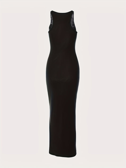 Antmvs Solid Bodycon Dress, Sexy Sleeveless Maxi Party Club Dress, Women's Clothing