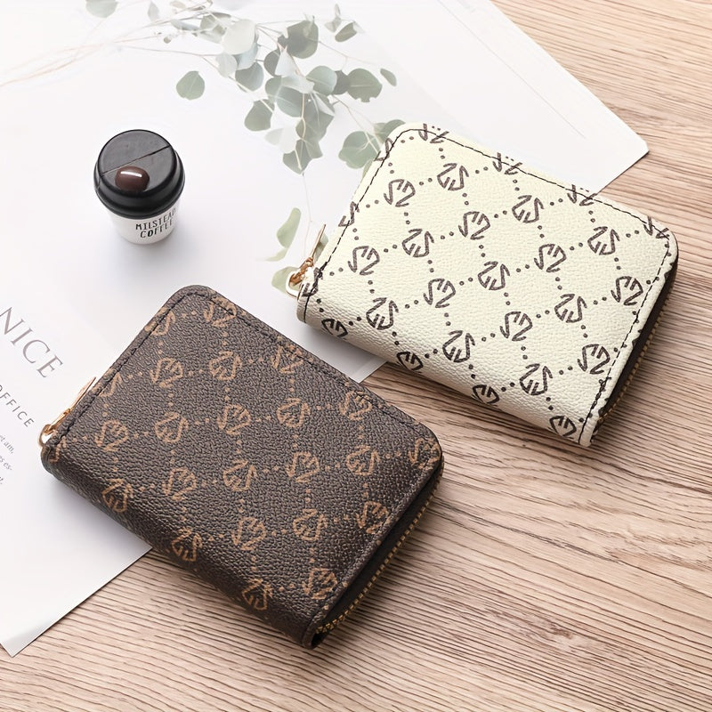 Zipper Around Credit Card Holder, Mini Printed Clutch Coin Purse, Portable Card Wallet With Multi Card Slots