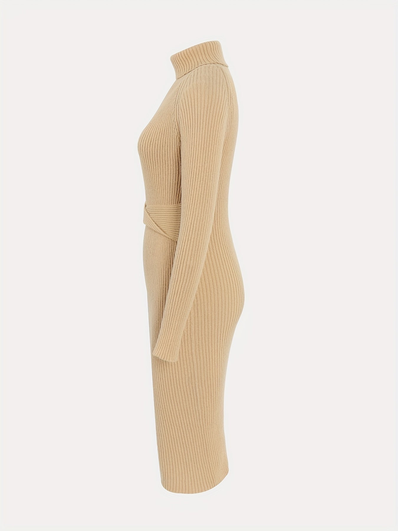 Antmvs Turtleneck Rib Knit Sweater Dress, Casual Long Sleeve Bodycon Dress, Women's Clothing