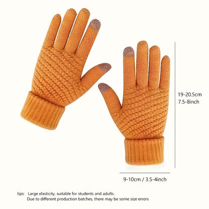 Unisex Winter Full Finger Knit Gloves, Touch Screen Thermal Gloves For Outdoor Cycling