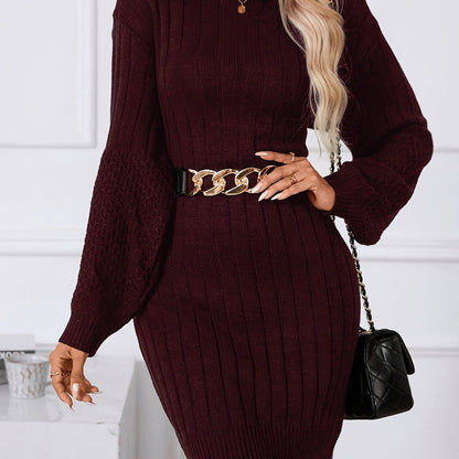 Antmvs Turtleneck Sweater Dress, Casual Long Sleeve Solid Dress, Women's Clothing