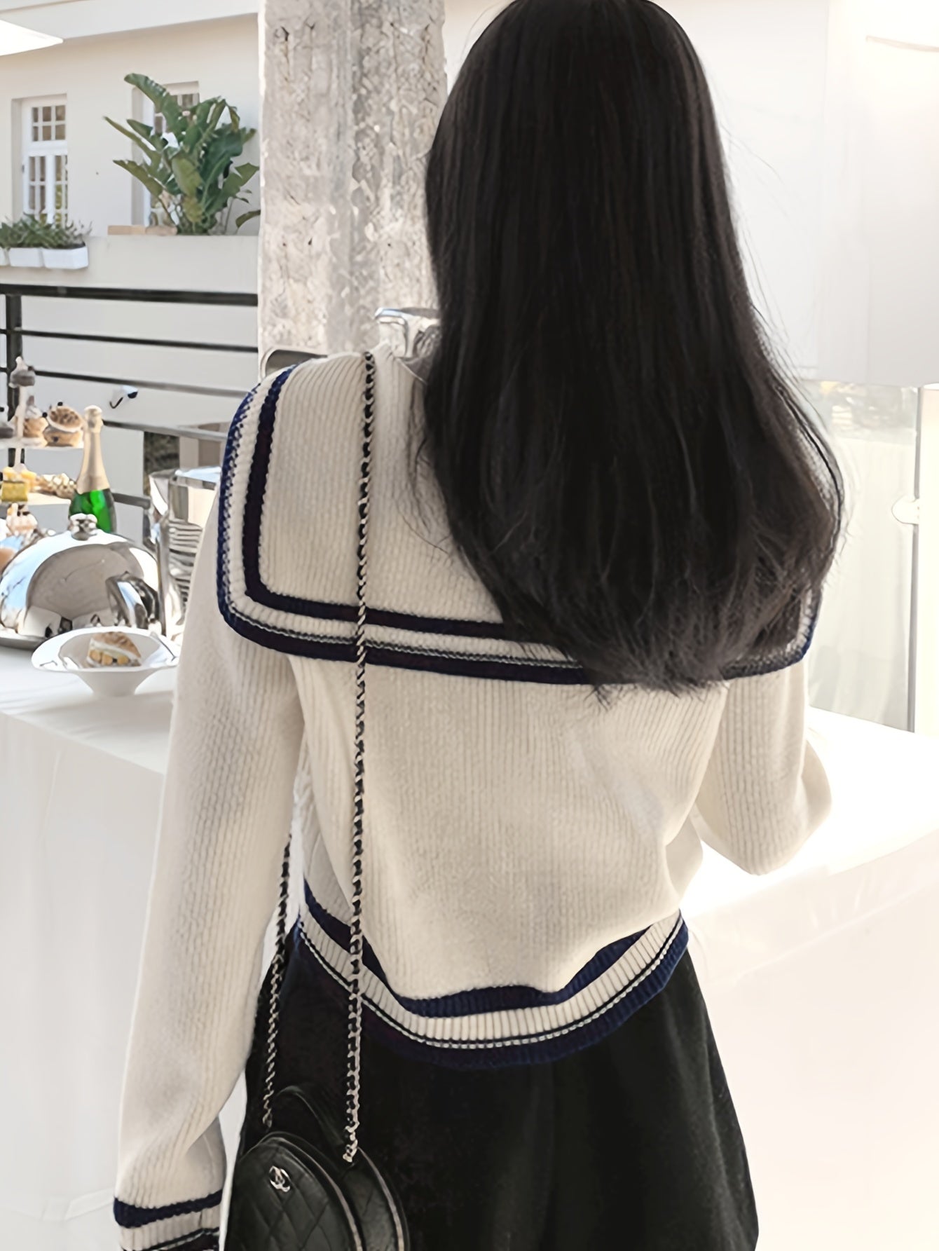 Antmvs Striped Button Down Cable Knit Cardigan, Elegant Collared Long Sleeve Preppy Style Sweater, Women's Clothing