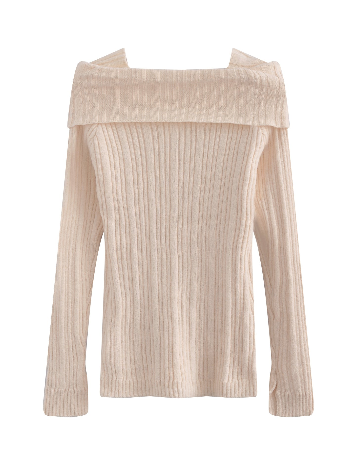 Antmvs Solid Off Shoulder Rib Knit Sweater, Elegant Button Front Long Sleeve Slim Sweater, Women's Clothing