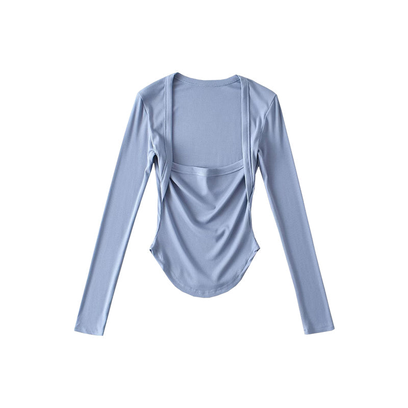 Antmvs Angela Solid Color Square Neck Long Sleeve Slim Top