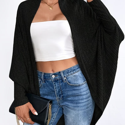 Antmvs Solid Open Front Knit Cardigan, Elegant Batwing Sleeve Oversized Sweater, Women's Clothing