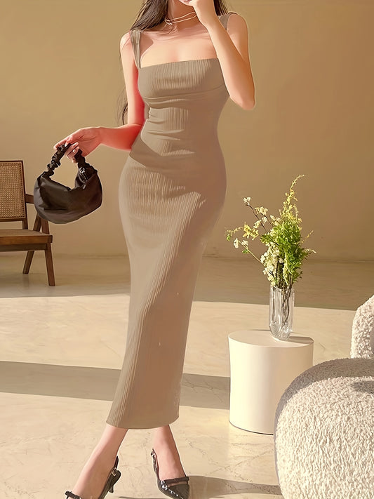 Antmvs Solid Ruched Suspender Dress, Elegant Sleeveless Slim Dress, Women's Clothing