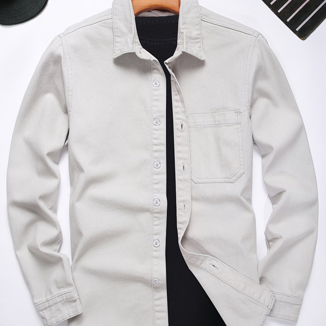 Antmvs Men's Cotton Casual Slim Fit Long Sleeve Lapel Shirt