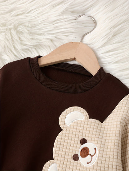 2pcs Boy's Bear Embroidered Pullover Outfit, Sweatshirt & Sweatpants With Pockets Set, Casual Long Sleeve Top, Kid's Clothes For Spring Fall Winter, As Gift