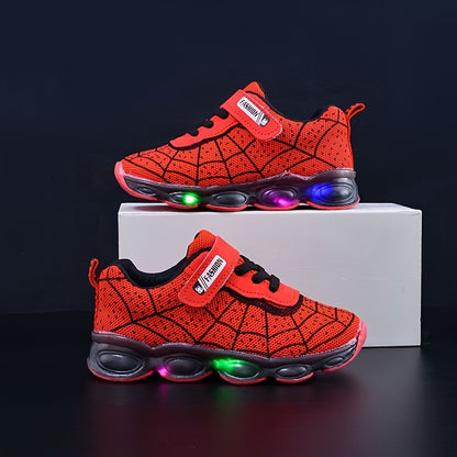 Stylish Spider Net Mesh Sneakers - Boys Shoes with Breathable, Shock-Absorbing, and Reflective Light Features for Running and Training - Comfortable, Casual, and Cool Design