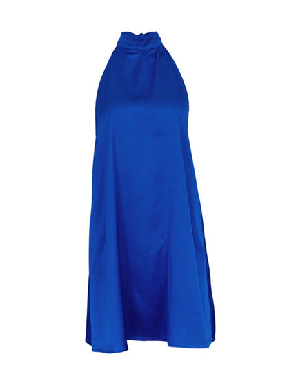 Antmvs Tied Solid Color Backless Sleeveless Loose Halter-Neck Mini Dresses