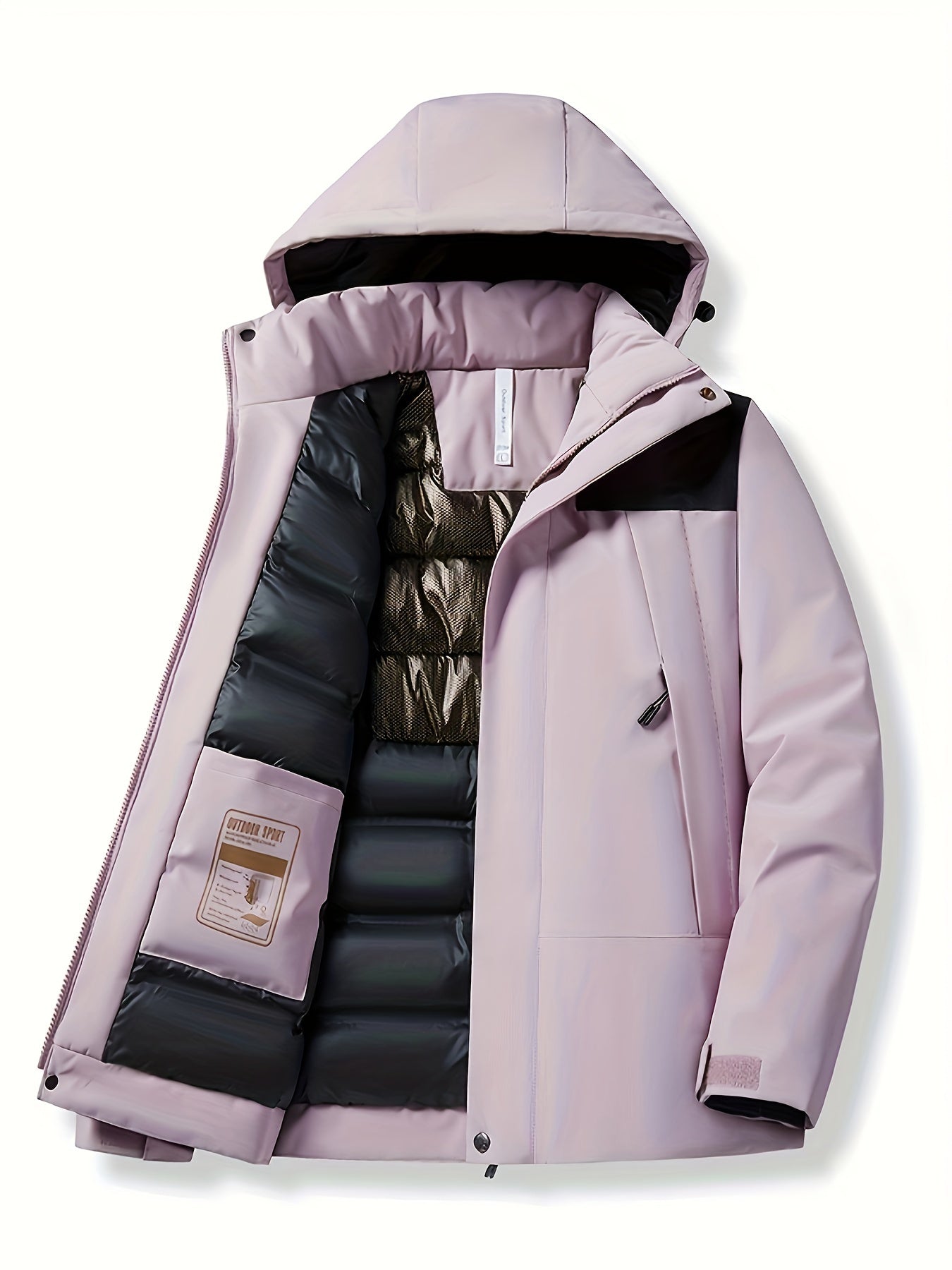 Womens Stylish Contrast Hooded Jacket - Insulated Thermal, Windproof, Waterproof - Secure Zip Pockets for Fall & Winter