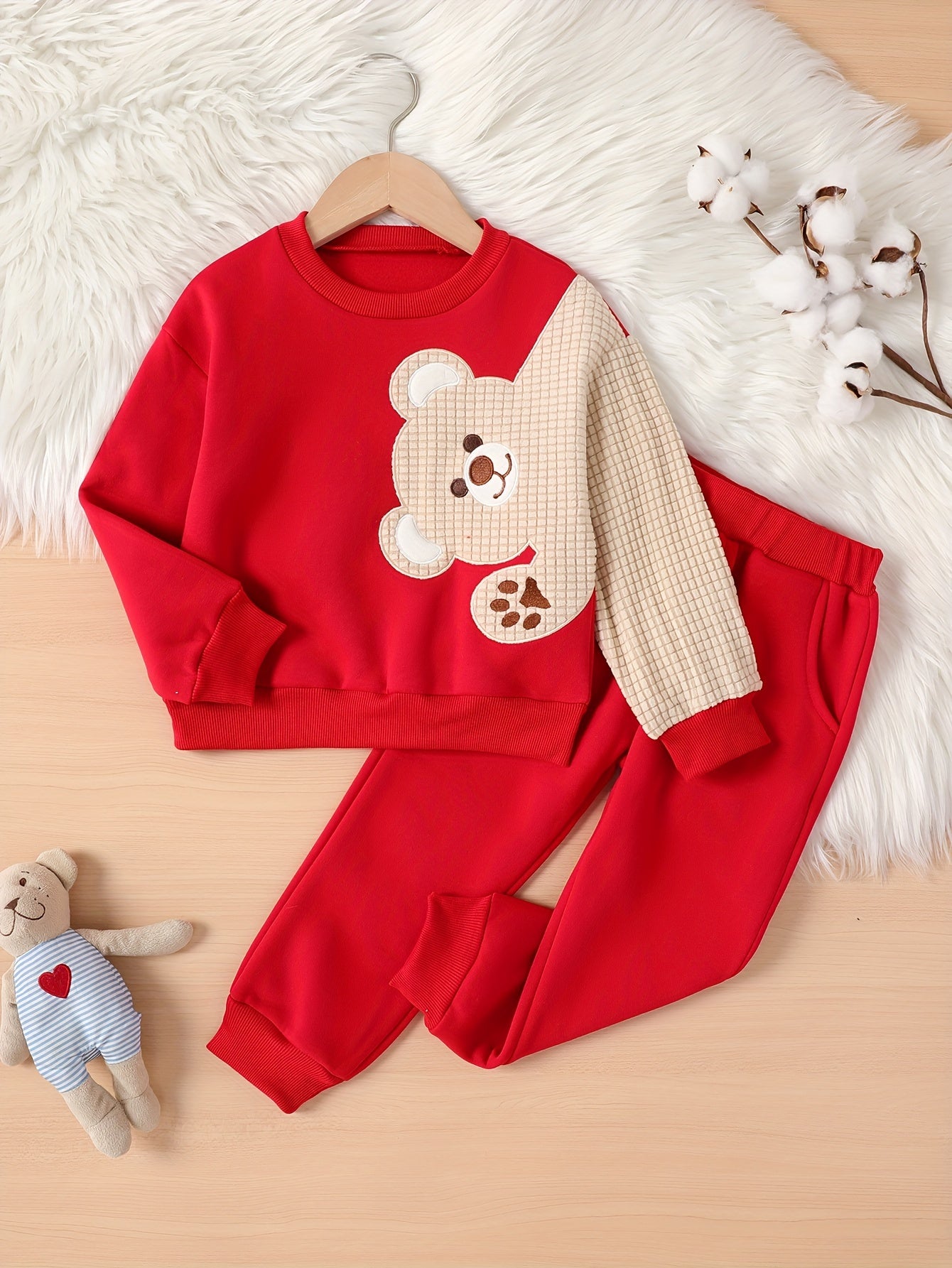 2pcs Boy's Bear Embroidered Pullover Outfit, Sweatshirt & Sweatpants With Pockets Set, Casual Long Sleeve Top, Kid's Clothes For Spring Fall Winter, As Gift