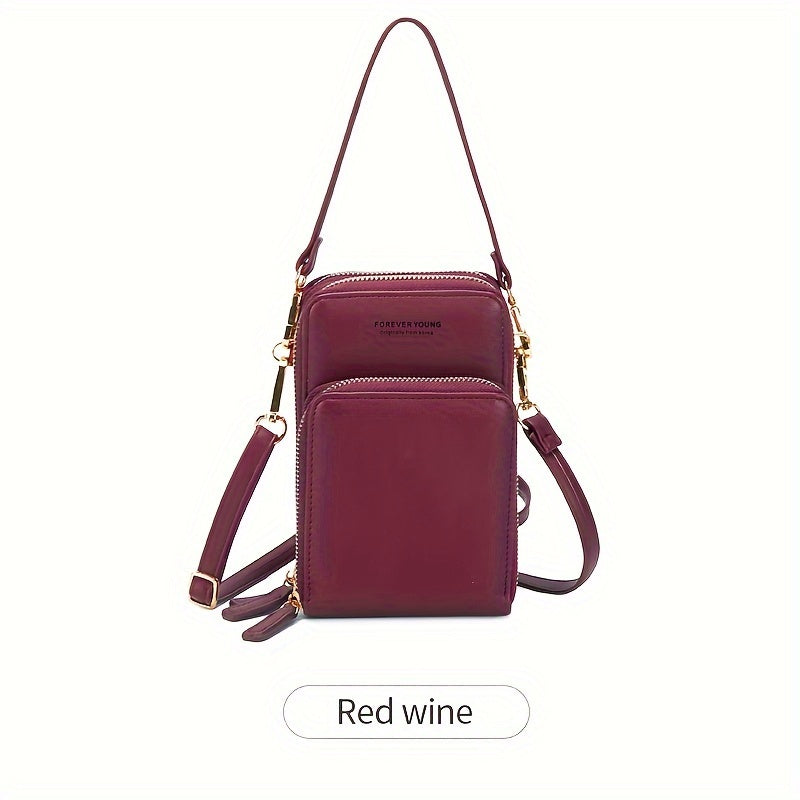 Mini Vertical Crossbody Mobile Phone Bag, Women's Multi Zipper Messenger Shoulder Bag, Multi Functional Solid Color Handbags Wallet With Wrist And Shoulder Straps, Passport Cover Card Storage Bag