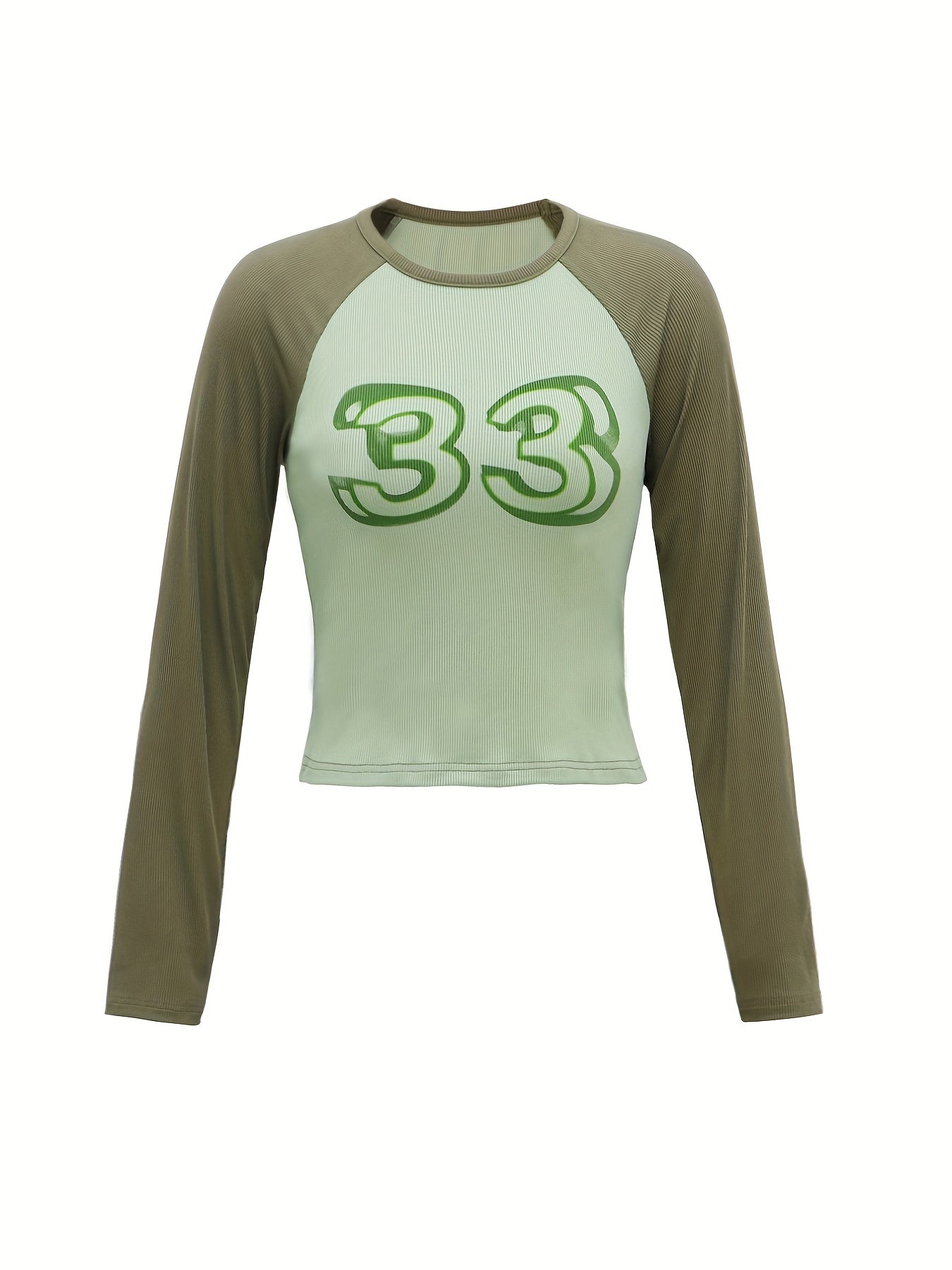 Antmvs Number Print Crew Neck T-Shirt, Casual Long Sleeve Top For Spring & Fall, Women's Clothing