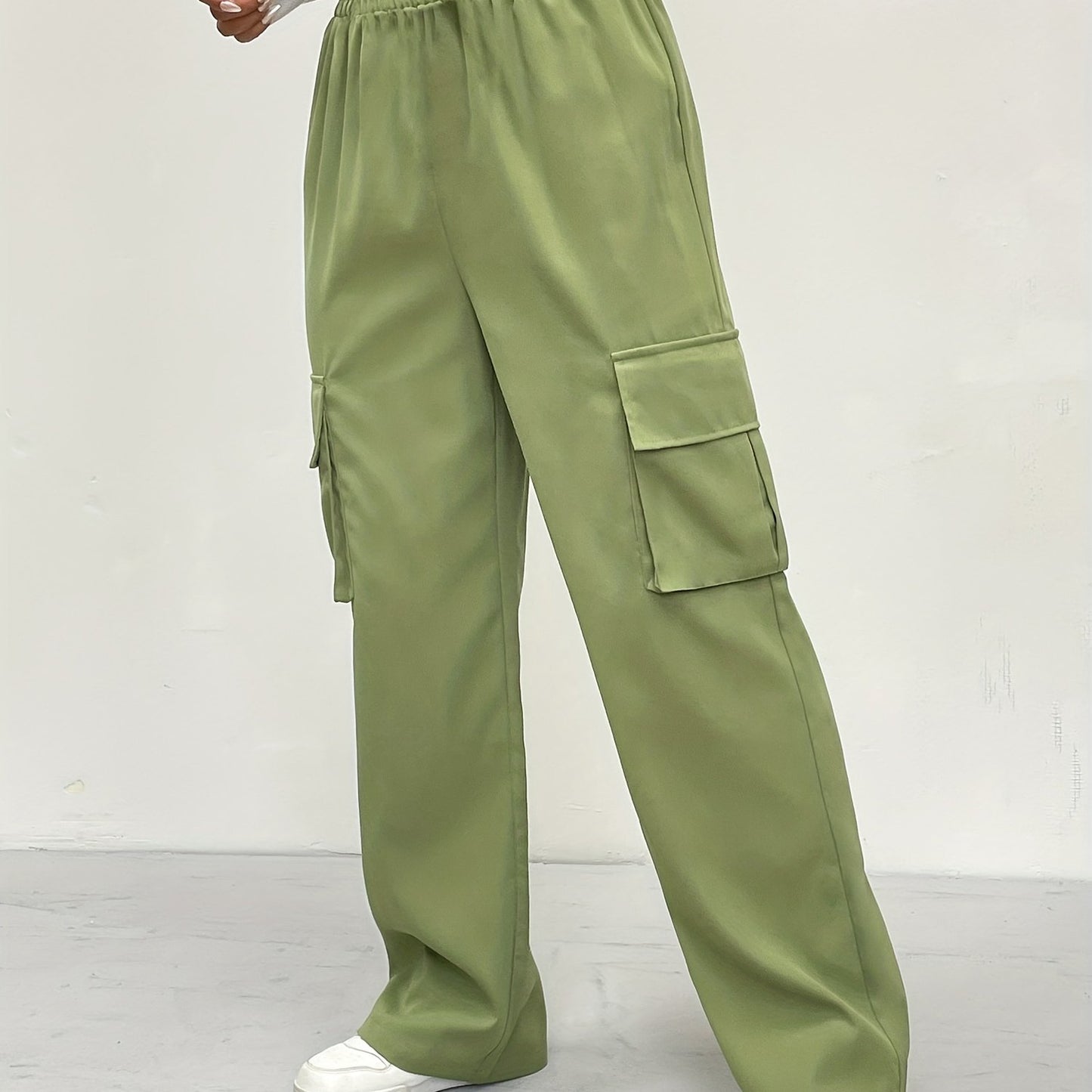 Antmvs Straight Leg Cargo Pants, Y2K High Waist Solid Pants For Spring & Fall, Women's Clothing