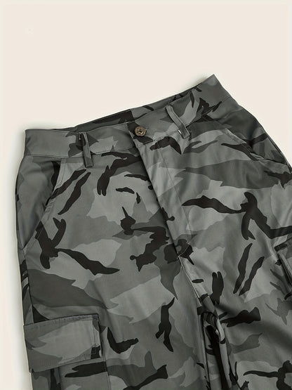 Antmvs Camo Print Cargo Pants, Casual Long Length Versatile Pants With Pockets, Women's Clothing