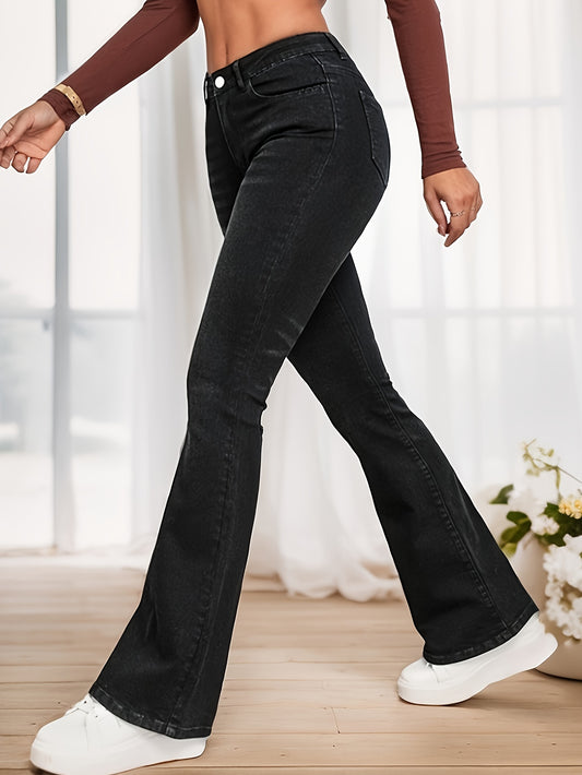 Antmvs High Waist Casual Flare Jeans, High Stretch Slim Fit Bell Bottom Jeans, Women's Denim Jeans & Clothing