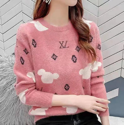 Women Sweaters Luxury Top Quality Full Print Letter Knitting Sweater High Street Pullover Tops