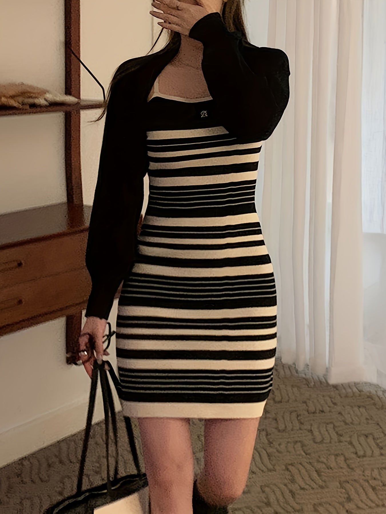 Antmvs Striped Spaghetti Strap Dress, Casual Sleeveless Bodycon Dress, Women's Clothing