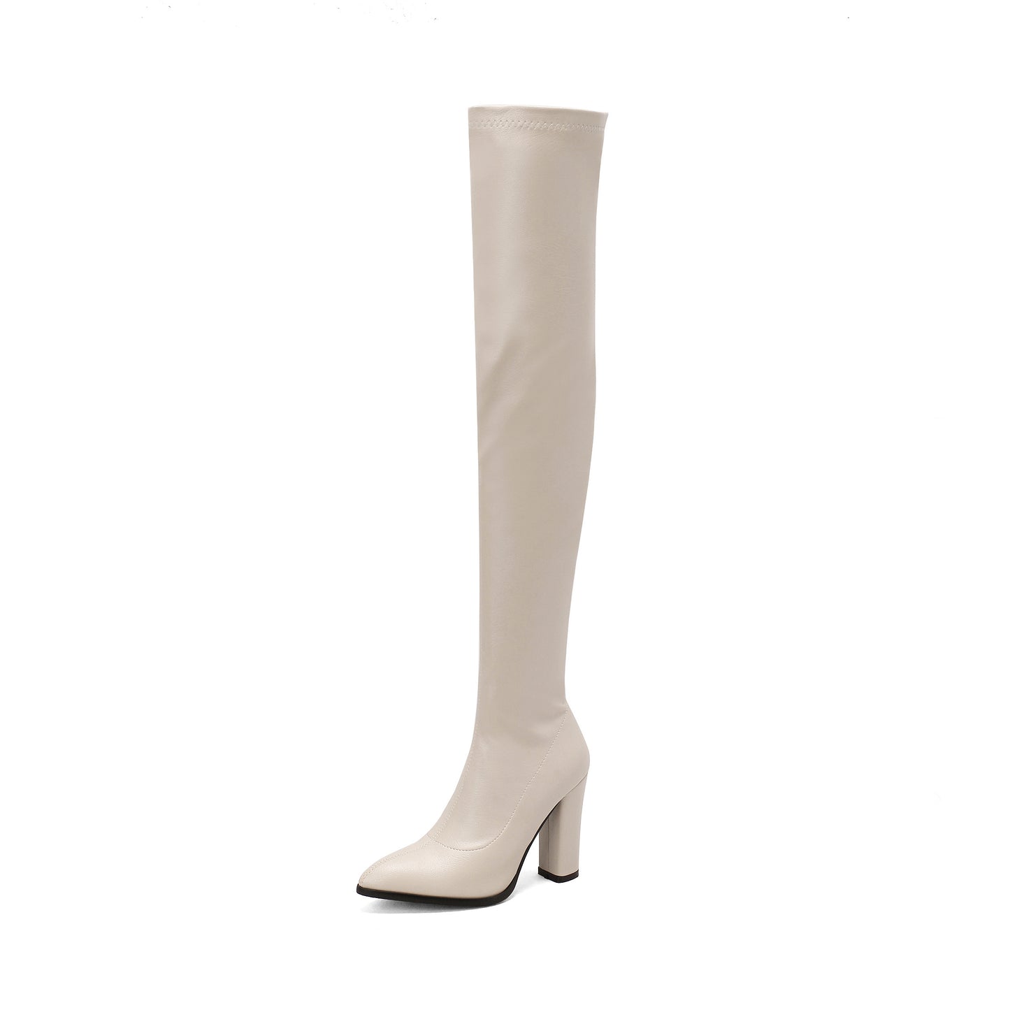 Trendy Womens Solid Color Block Heeled Over The Knee Boots - Smooth Side Zipper, Premium Faux Leather, Ultra-Stylish & Fashion-forward Design