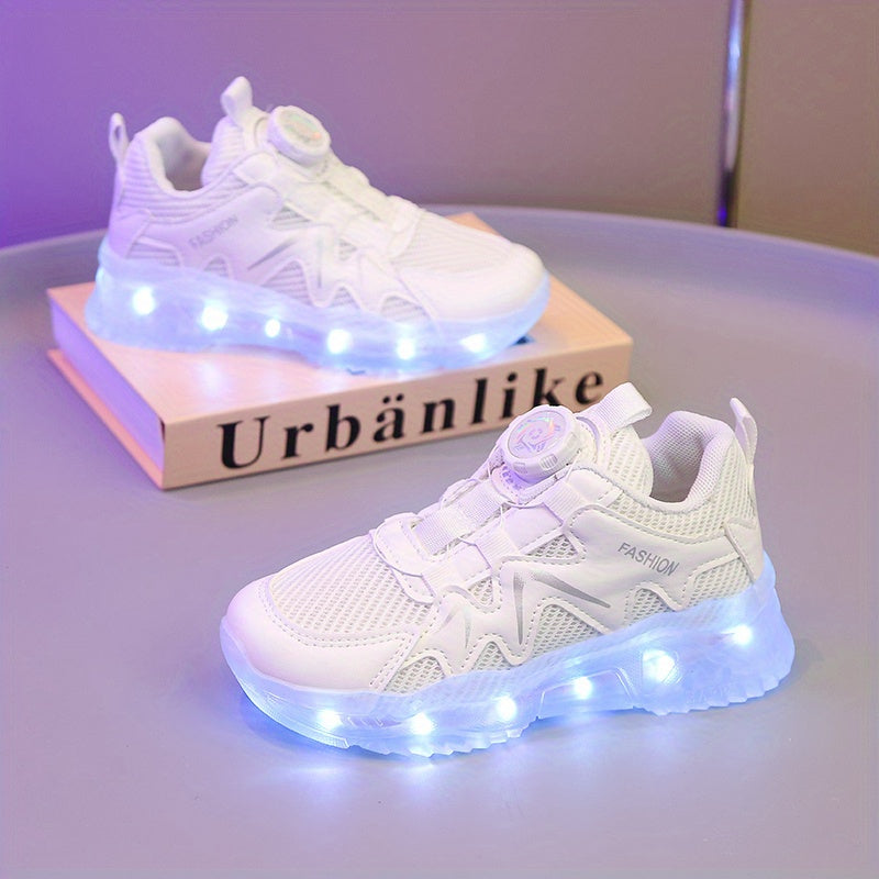 Rapid-Charging Luminous Sole Sneakers - Innovative Rotating Button, Fashionable Retro Style, Ultra-Comfortable & Ventilated for Trendy Boys