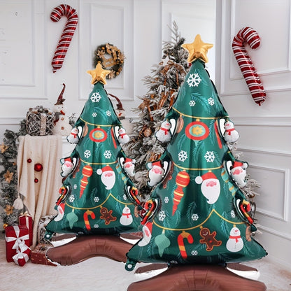 2pcs-47 Inch Standing Christmas Tree Balloon Large Snowman Golden Star Christmas Tree Balloon Christmas Theme Balloon Christmas Tree Shape Balloon Christmas Decoration