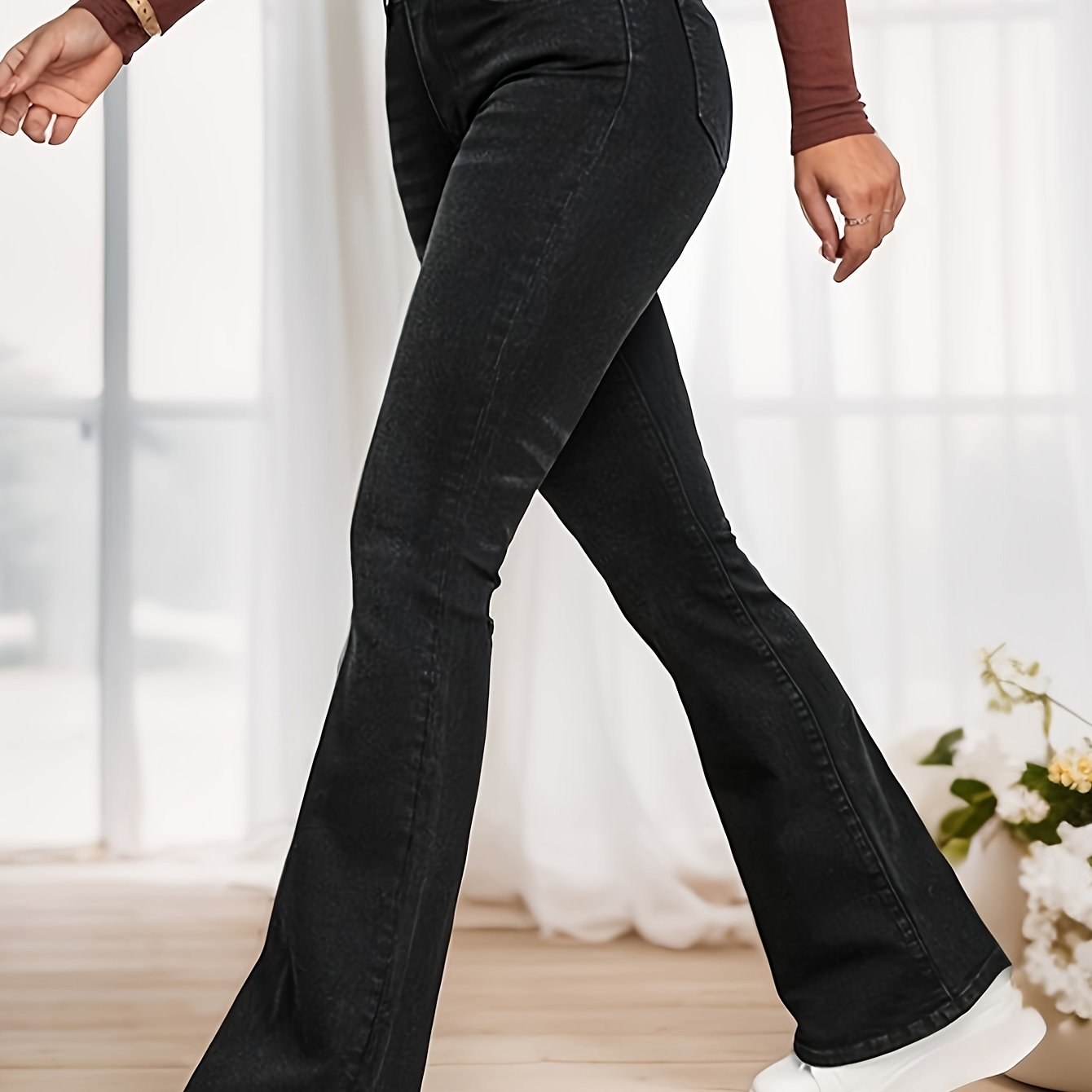 Antmvs High Waist Casual Flare Jeans, High Stretch Slim Fit Bell Bottom Jeans, Women's Denim Jeans & Clothing