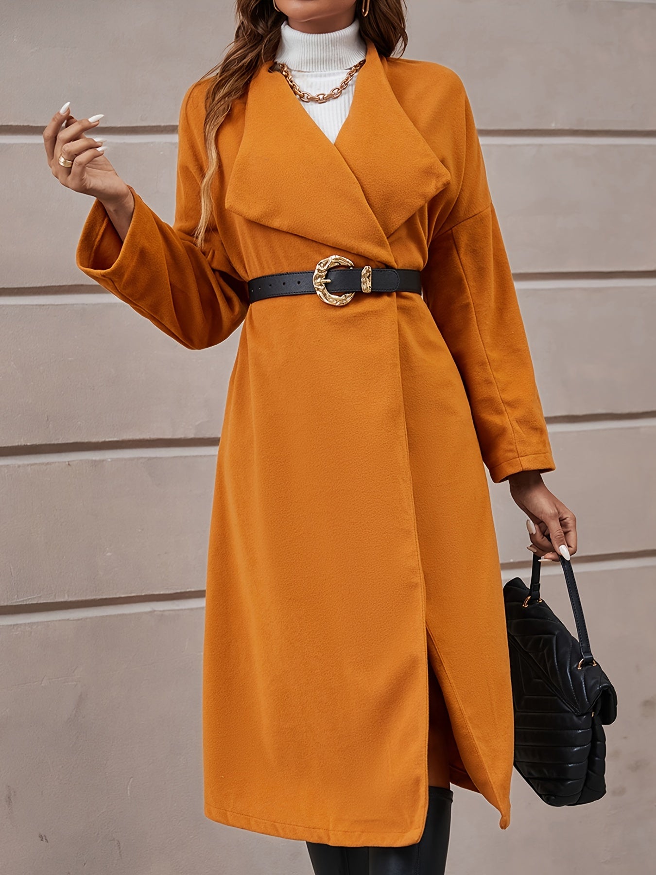 Antmvs Drop Shoulder Belt Blazer Coat, Casual Long Sleeve Fashion Loose Blazer Outerwear, Women's Clothing