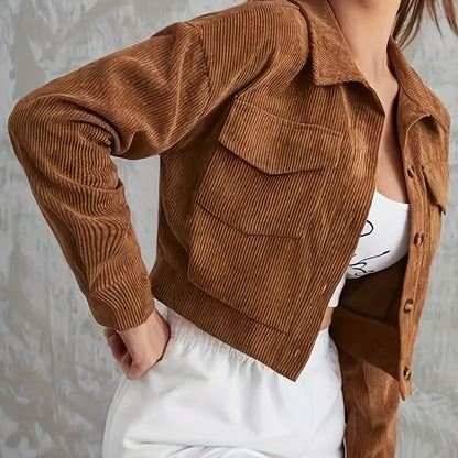 Antmvs Corduroy Button Front Jacket, Casual Long Sleeve Outwear For Fall & Winter, Women's Clothing