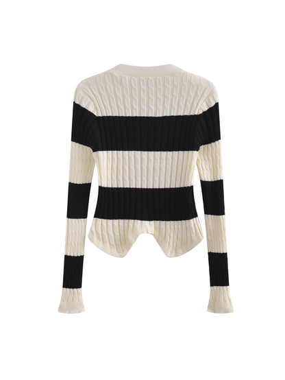 Antmvs Striped Print Crew Neck Sweater, Casual Long Sleeve Split Hem Sweater For Fall & Winter, Women's Clothing