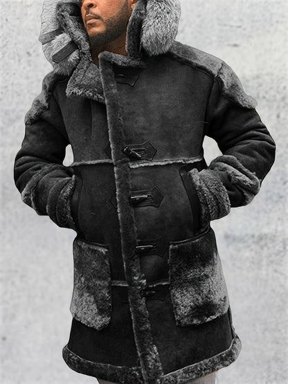 Winter's Cozy Companion - Retro-Style Faux-Fur Hooded Parka Jacket with Thickened Warm Sherpa Lining, Casual Stylish Long Sleeves, and Water-Resistant Outer Shell for Outdoor Enthusiasts