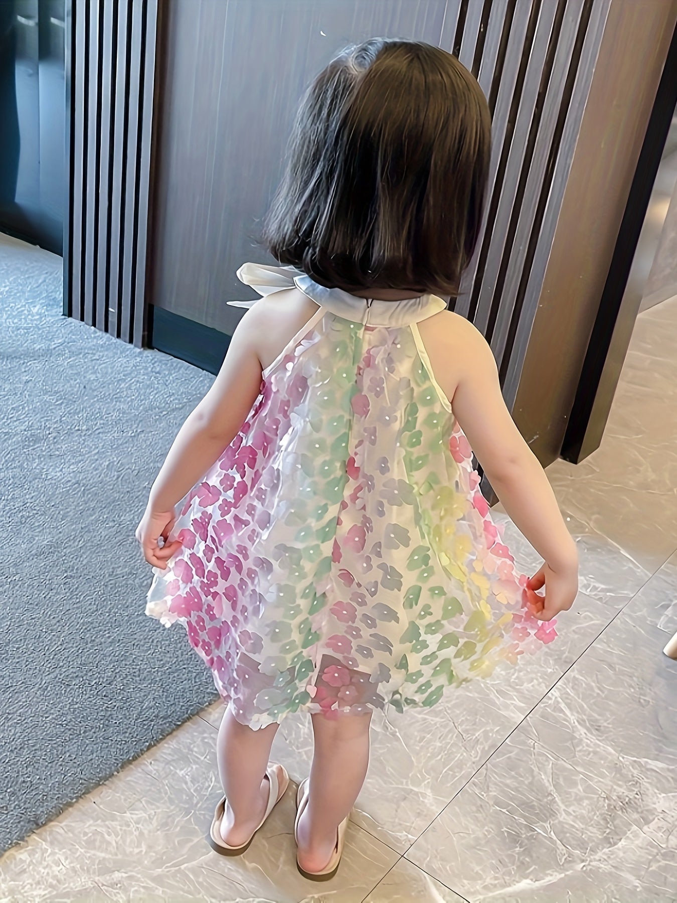 Vibrant Floral Applique Halter Dress for Girls - A Dreamy Princess Style - Perfect for Holiday, Birthday, and Summer Celebrations