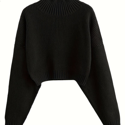 Antmvs Long Sleeve Drop Shoulder Sweater, Loose Solid Casual Sweater, Women's Clothing