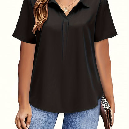 Chic Plus Size Solid Collared Blouse - Lightweight & Breathable, Short Sleeve, Perfect for Spring & Summer - Fashionable Womens Plus Clothing for Casual or Formal Wear