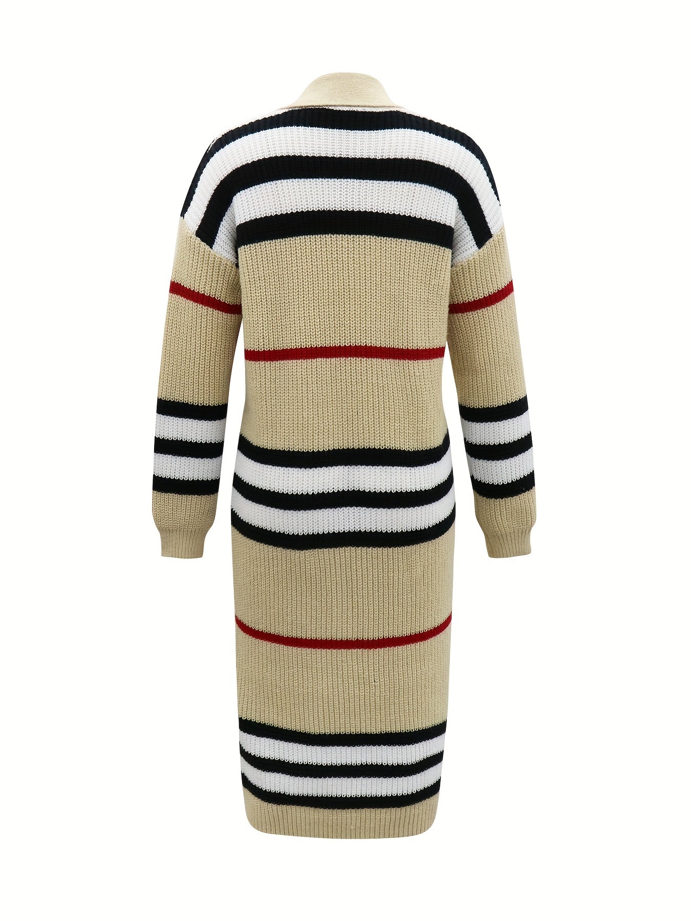 Antmvs Striped Pattern Open Front Cardigan, Casual Long Sleeve Long Length Cardigan For Fall & Winter, Women's Clothing