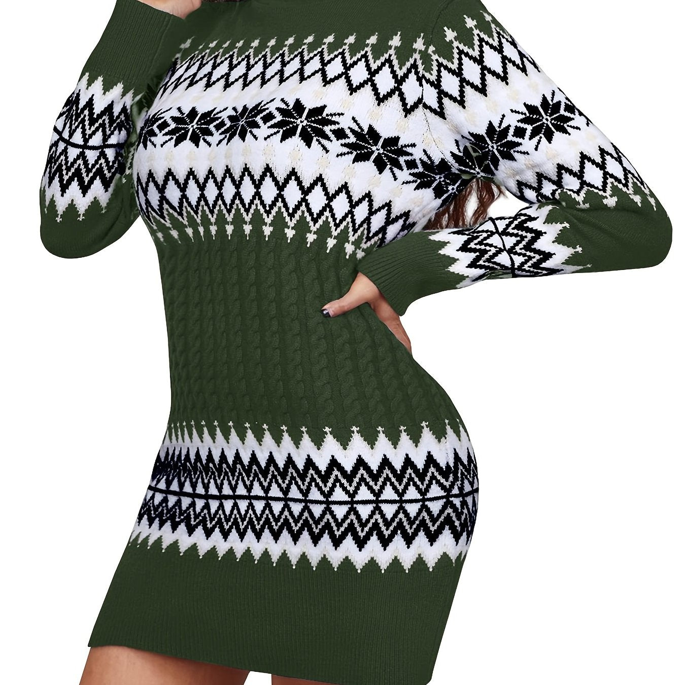 Antmvs Christmas Turtleneck Sweater Dress, Long Sleeve Sweater Dress, Casual Sweater Dress For Fall & Winter, Women's Clothing
