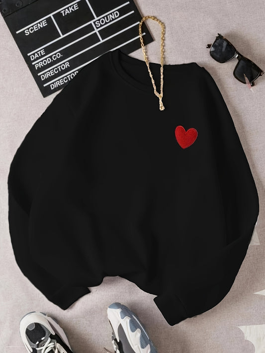 Antmvs Heart Pattern Pullover Sweatshirt, Casual Long Sleeve Crew Neck Sweatshirt For Fall & Winter, Women's Clothing ,Valentine's Day