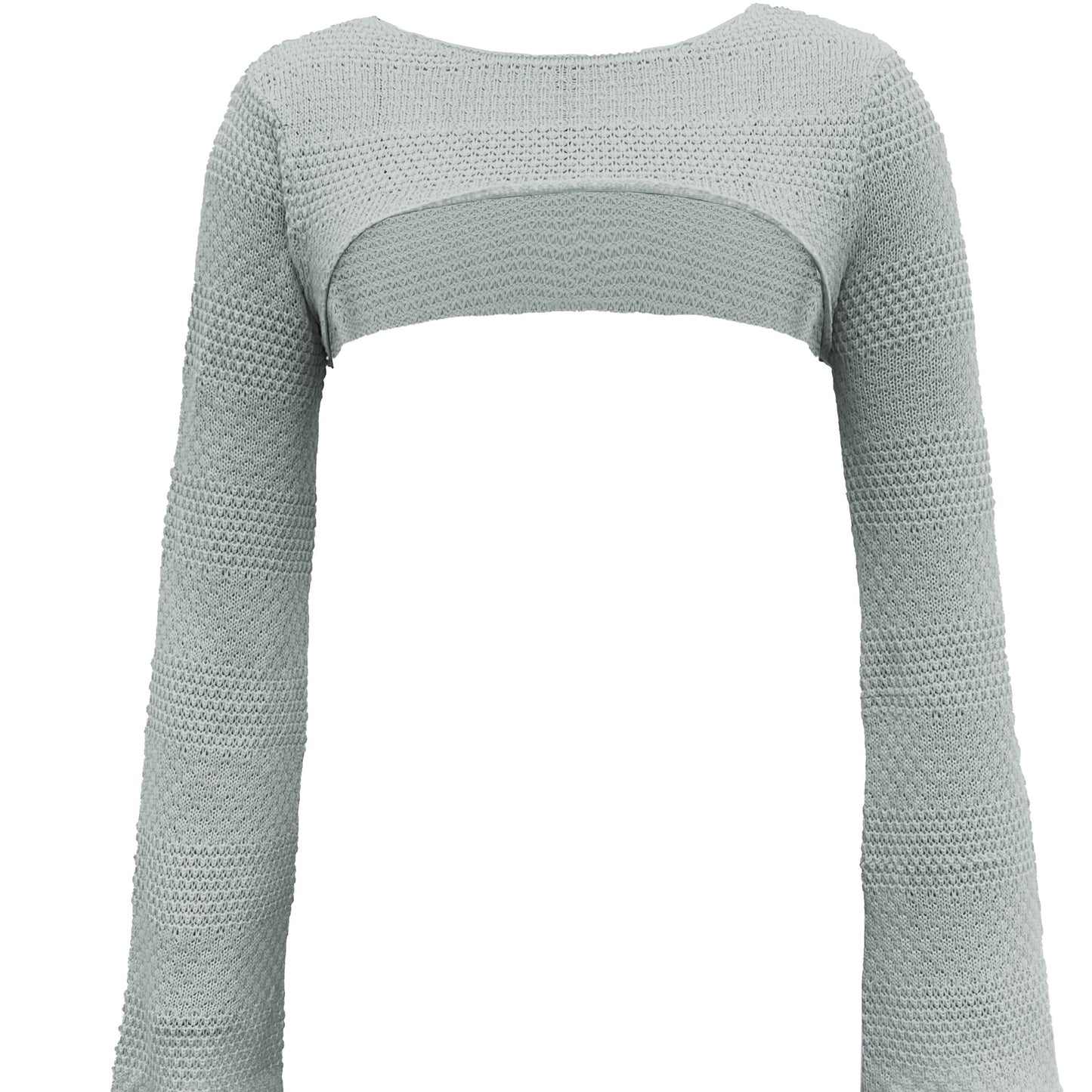 Antmvs Vacation Crop Knitted Sweater, Long Sleeve Casual Sweater For Spring & Summer, Women's Clothing