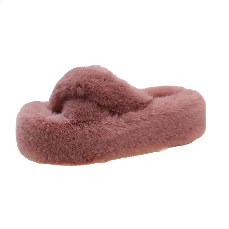 Winter Fluffy Slippers Women House Home Fur Slippers for Women Flat Platform Cozy Fuzzy Indoor Shoes Korean Slides 240830