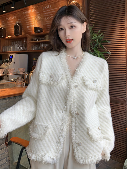 Antmvs Solid Button Front Tassel Cardigan, Elegant Long Sleeve Drop Shoulder Outwear, Women's Clothing