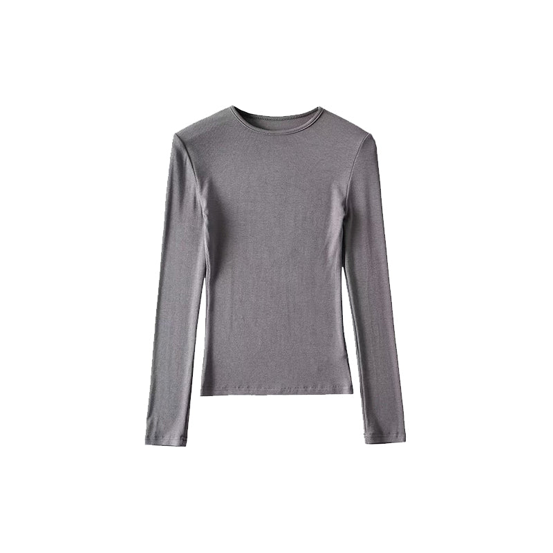 Antmvs Willy Solid Color Ribbed Round Neck Slim Long Sleeve Cropped Bodysuit Top