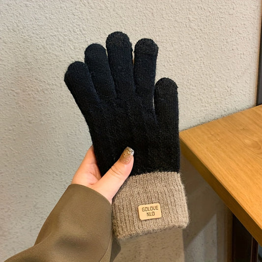 Winter Warmth for Everyone - Cashmere-Blend Touchscreen Gloves, Thick Knit, Non-Slip Grip, Elastic Fit for Casual Outings - 2pcs