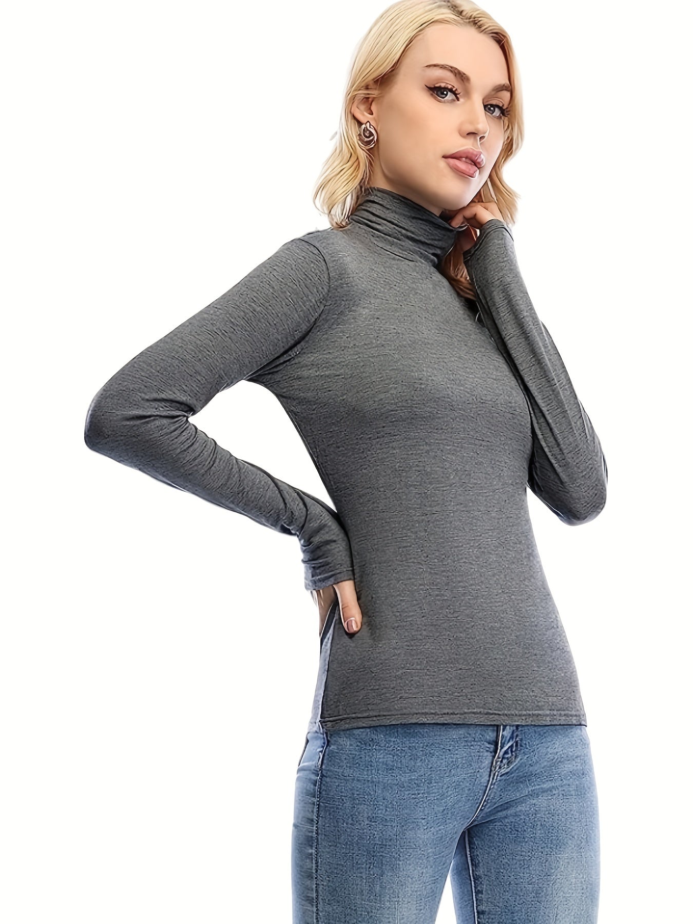 Antmvs 3 Packs Turtleneck T-Shirts, Casual Long Sleeve Top For Spring & Fall, Women's Clothing