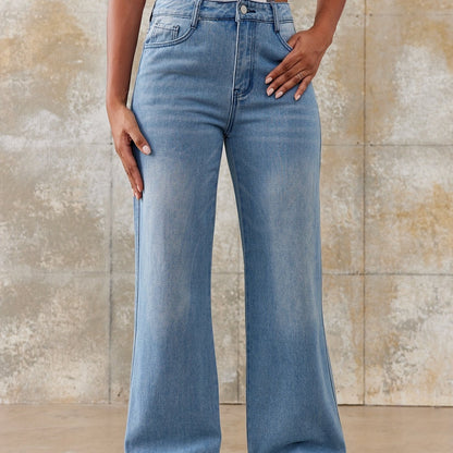 Antmvs Washed Loose Fit Straight Jeans, Slant Pockets Non-Stretch Casual Denim Pants, Women's Denim Jeans & Clothing