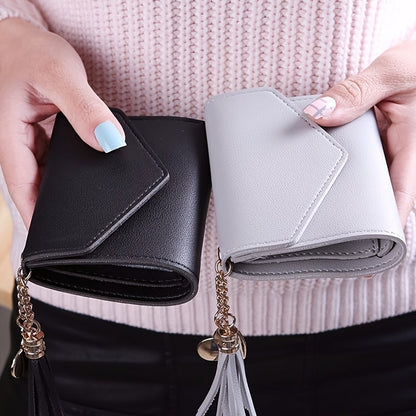 Women's Hand Bag With Heat And Tassel Accessories, Trendy Short Trifold Wallet, Short Coin Purse