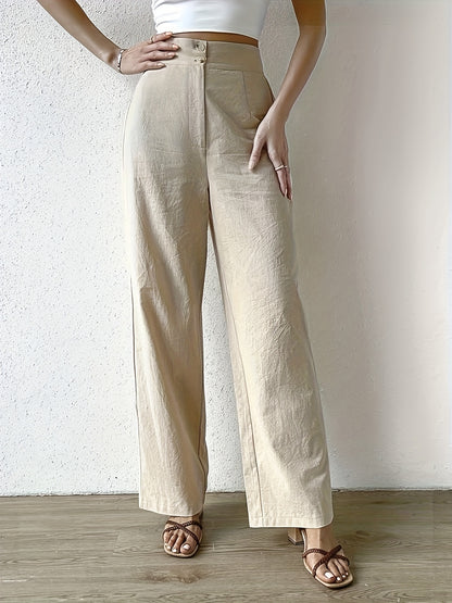 Antmvs Solid Button Front High Waist Pants, Casual Straight Leg Pants, Women's Clothing