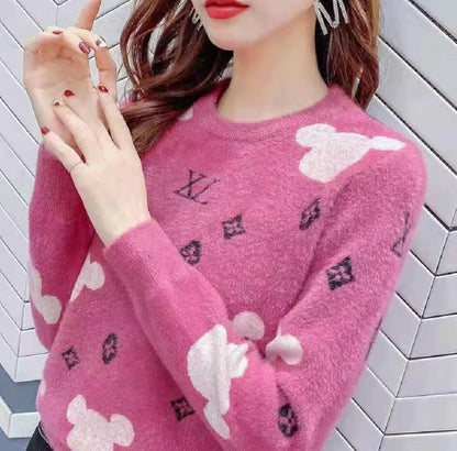 Women Sweaters Luxury Top Quality Full Print Letter Knitting Sweater High Street Pullover Tops