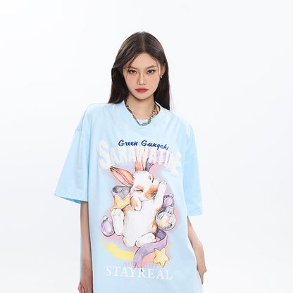 Antmvs SAWARATINE Graphic Image Print Solid Color Short Sleeve Tee Shirt Top