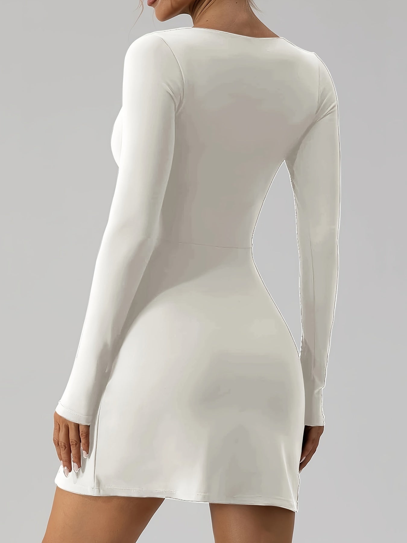 Antmvs Solid Color Long Sleeve Dress, Chic Slim Split Hem Dress For Spring & Fall, Women's Clothing